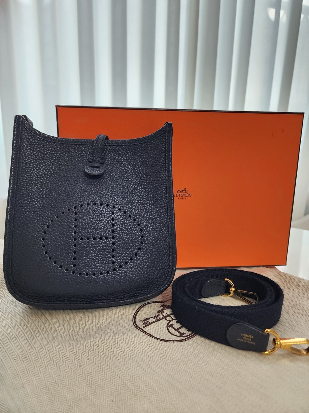 Hermes Black Evelyne Mini Shoulder Bag with Gold-Tone Hardware